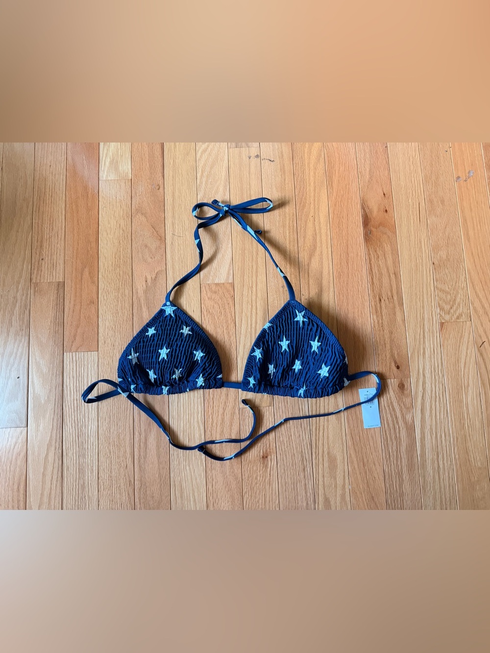 Old Navy NWT blue bikini top with white stars, size M. #laborday #america